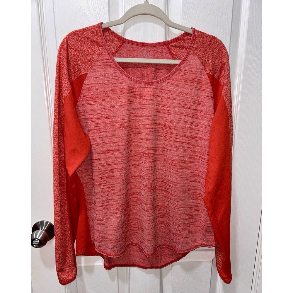 Athleta Running Wild Mix Crew Fire Red‎ Heather Long Sleeve Pullover Shirt 1X